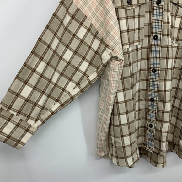 Cato Shirt Plaid Button Down Long Sleeve Tunic Top Brown - Picture 4 of 11